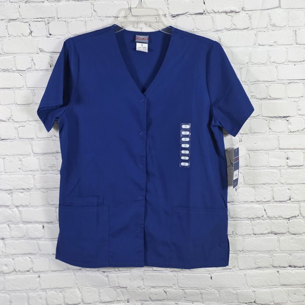 Cherokee Women's Small Blue Workwear V-Neck Scrubs Shirt